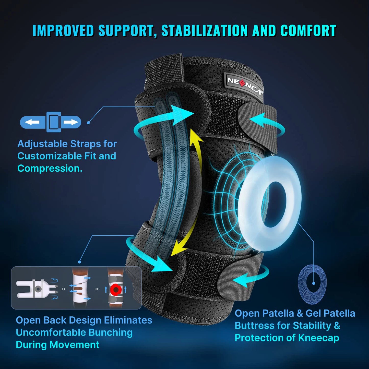Hinged Knee Brace Support for Knee Pain Dual Metal Hinges & Built-in Side Spring Stabilizers for Men and Women Surgery Recovery